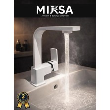 Mixsa Lüx Beyaz Kare Lavabo Bataryası, Musluğu, Ağır Gövde Kaliteli