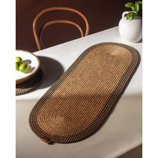 Halımax Alice Jüt Hasır Dokulu Oval Runner Çift Taraflı Yıkanabilir Amerikan Servis Kahve 35X100CM
