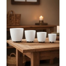 Eco Lounge 4’lü 3D Şık Beyaz Saksı Seti Modern Ayaklı Dekoratif Vazo