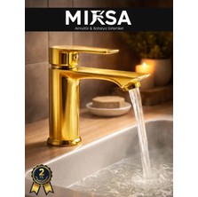 Mixsa Gold Sabit Gövde Lüx Banyo Lavabo Musluğu Bataryası