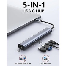 Ecosell Nr7 5in1 Type-C Hub To 4 Adet Type-C Pd 60W Port 1 Adet USB 3.0 Port 10GBPS Veri Aktarım Hızı Alüminyum Kasa