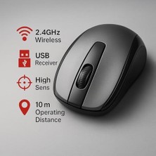 Ecosell 2.4 Ghz Kablosuz Mouse – Sessiz Tıklama, Ergonomik Tasarım, Yüksek Hassasiyet, USB Alıcılı, Ofis ve Ev Kullanımına Uygun Dizüstü Bilgisayar Mouse - Gri