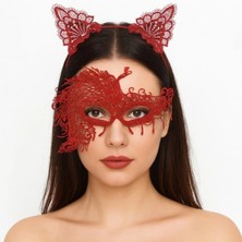 MiraLive Alevin Zarafeti Kırmızı Dantel Maske ve Taç Seti 4 No – Kadın Kostüm Tamamlayıcı