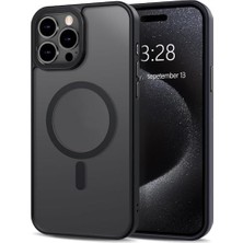 Ecosell 15 Pro Max Için ile Uyumlu Arka Kısmı Mat Şeffaf Kenarları Silikon Yapılı Kamera Lens Yükseltili Güçlendirilmiş Mıknatıslı Kablosuz Şarj Destekli Kılıf (Siyah)