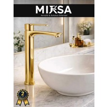 Mixsa Çanak Lavabo Gold Ağır Malzeme Lüx Yüksek Lavabo Musluğu Bataryası
