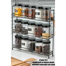 3 Katlı Metal Stantlı 15'li Yuvarlak Cam Kavanoz Seti, Baharatlık Takımı