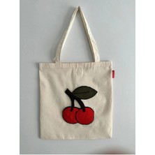 Kiraz Desenli Punch Örgü Bez Çanta 35-40CM