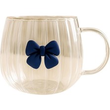 Ecosell Cam Kupa – Mavi Kurdele Detaylı, Dayanıklı, Şeffaf Kahve & Çay Bardağı (9X10 Cm, 300 Ml)