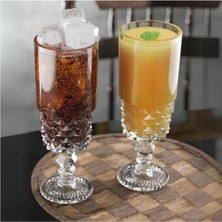 Ecosell 6'lı Kokteyl Cam Kadeh - 220 ml Içecek Bardakları Kristal Tasarımlı Bardak, Şerbet Meyve Suyu Meşrubat Içki Bardağı