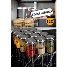 12'li Cam Baharatlık Seti, Metal Kapaklı, Vakumlu, 250 Ml, Pratik Saklama