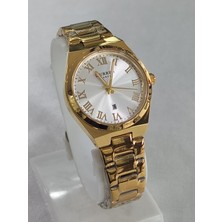 Curren Çelik Kordonlu, Altın Sarısı, Takvimli, Su Geçirmez, 2 Yıl Garantili Kadın Kol Saati