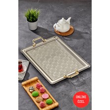 Büyük Boy Paslanmaz Metal Gümüş Renk Sunum ve Çay Servis Tepsisi