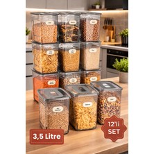 Stile Cucina 12'li Avantajlı Set Etiketli Mega Boy 3,5 Litre Plastik Erzak Saklama Kabı