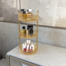 Ecosell 3 Katlı Makyaj Organizeri Kozmetik Aksesuar Düzenleyici Kozmetik Vitrini Yuvarlak (Amber Sarı)