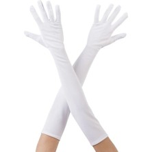 MiraLive Beyaz Renk Dirseğe Kadar Uzun Kumaş Eldiven 40 cm