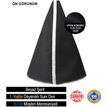 Ruselland Mazda 323 Siyah Deri Özel Yeni Tasarım Beyaz Şerit Spor Dikiş Vites Körüğü