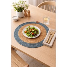 Halımax Alice Jüt Hasır Dokulu Yuvarlak Runner Çift Taraflı Yıkanabilir Amerikan Servis Mavi 35X35CM