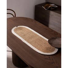 Halımax Alice Jüt Hasır Dokulu Oval Runner Çift Taraflı Yıkanabilir Amerikan Servis Beyaz 35X100CM
