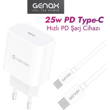 Genax iPhone 15 Air / 16 Pro / 17 Pro – Samsung S24 / S25 / S26 Ultra Uyumlu 25W Pd Type-C Hızlı Şarj Aleti