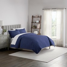 Ecosell Waverly Traditions Madalyon Pinsonic 3 Parça Kapitone Tek Parça Nevresim Takımı, 2 Yastık Kılıfı ve Yorgan ile Yatak Takımı, Hafif ve Makinede Yıkanabilir, Lacivert