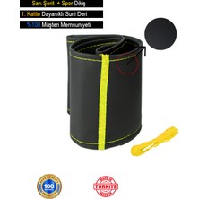 Ruselland Kia Ceed Özel Süper Deri Direksiyon Kılıfı, Sarı Şeritli Spor Dikiş