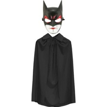 MiraLive Batman Maskesi Cat Woman ve Batman Pelerini 90 cm Siyah Renk Set