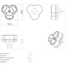 Ecosell 3'lü Topraklı Papatya Priz, Beyaz Çoklu Elektrik Prizi, 3 Yuvalı Grup Priz