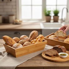 Ecosell Bambu Ekmek Sepeti ve Sunumluk (33X15X7 Cm) | Doğal Ahşap Modern Meyve, Sebze ve Servis Sepeti | Antibakteriyel ve Şık Tezgah Üstü Düzenleyici