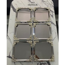 6’lı Lüx Gümüş Çiçek Kare Sunum Tepsisi 21X21