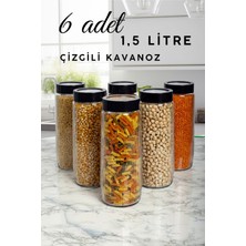 6'lı Mega Boy Uzun Dik Saydam Çizgili Cam Kavanoz Seti 1500ML Erzak Saklama