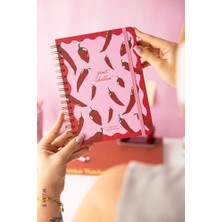 Ecosell A5 Spiralli Sert Kapak Lastikli Düz - Çizgisiz Not Defteri Chili Biber