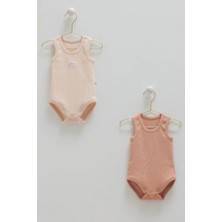 Caramell Basıc Kaşkorse Kolsuz Kız Ikili Body  - Pudra - 62-68 cm Pudra
