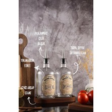 750ML Ahşap Standlı Cam Zeytinyağı ve Ayçiçek Yağı Seti