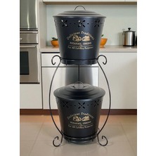 Çift Katlı Metal Sebze Kovası, Siyah Patates ve Soğanlık Sepeti