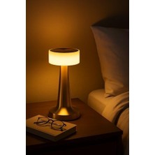 Ecosell 3 Modlu Dokunmatik Denver Altın Masa Lambası Kablosuz Şarj Edilebilir USB Şarjlı LED Masa Lambası Modern Tasarımlı Taşınabilir Gece Lambası Metal Gövdeli