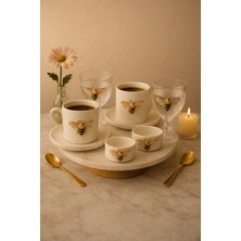 Şık 2 Kişilik Porselen Arı Fincan Takımı ve Lokumluk Seti, Cam Bardaklar