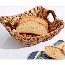 Ecosell Kosova Wicker Serisi Bezli Kare Ahşap Kulplu Hasır Ekmek Sepeti