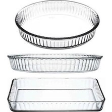 Şeffaf Cam Yemek Takımı Seti, 3 Parça, Yuvarlak ve Dikdörtgen Tasarım