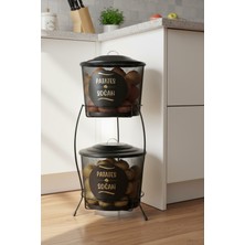 Çift Katlı Metal Sebzelik, Siyah Renkli, Pratik ve Şık Tasarım