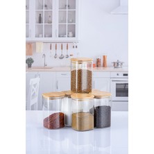 6'lı 500 ml Bambu Kapaklı Lüks Kare Baharatlık Seti