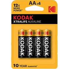 Kodak Xtralife Alkalin Kalem Pil 4'lü AA 12 Kat Daha Fazla Güçlü Uzaktan Kumanda ve Oyuncaklar İçin