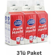 Mavi Beyaz Pratik Havlu 500 Yaprak - Yeni Nesil Çok Amaçlı Kağıt Havlu (Asma Aparatı Hediyeli) -3 Adet