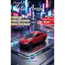 Sera3D Diecast 1:64 Çek Bırak - Kırmızı Spor Yarış Arabası Açılır Kapı ve Arka Bagajlı