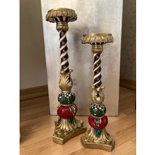 Şamdan 2'li Yer Mumluk El Boyama Yükseklik 51 ve 42 cm