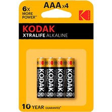 Kodak Xtralife Alkalin İnce Pil 4'lü AAA 10 Yıl Enerji Koruma Özelliği ile Uzaktan Kumanda ve Oyuncaklar İçin