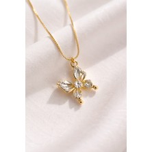 Ares 01 Store ✨ Kelebek Figürlü Zirkon Taşlı Altın Renk Kolye Zarif Kadın Kolye ✨