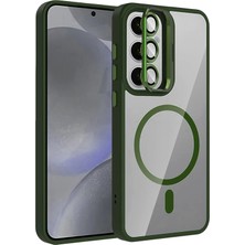 Fuchsia Galaxy S24 Fe ile Uyumlu Remim Lensli Magneticsafe Standlı Kapak - Koyu Yeşil