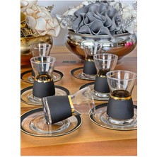 12 Parça 6 Kişilik Siyah Yaldızlı Çay Takımı Seti, Hediyelik, Çeyizlik