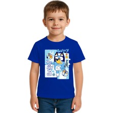Sedirli Unisex Bluey Baskılı Çocuk Tişört Pamuklu Penye Kumaş