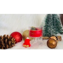 Yılbaşı Hediyesi Dekoratif El Yapımı Kadeh Kutulu Yılbaşı Süslü Kırmızı Mum 3 Adet